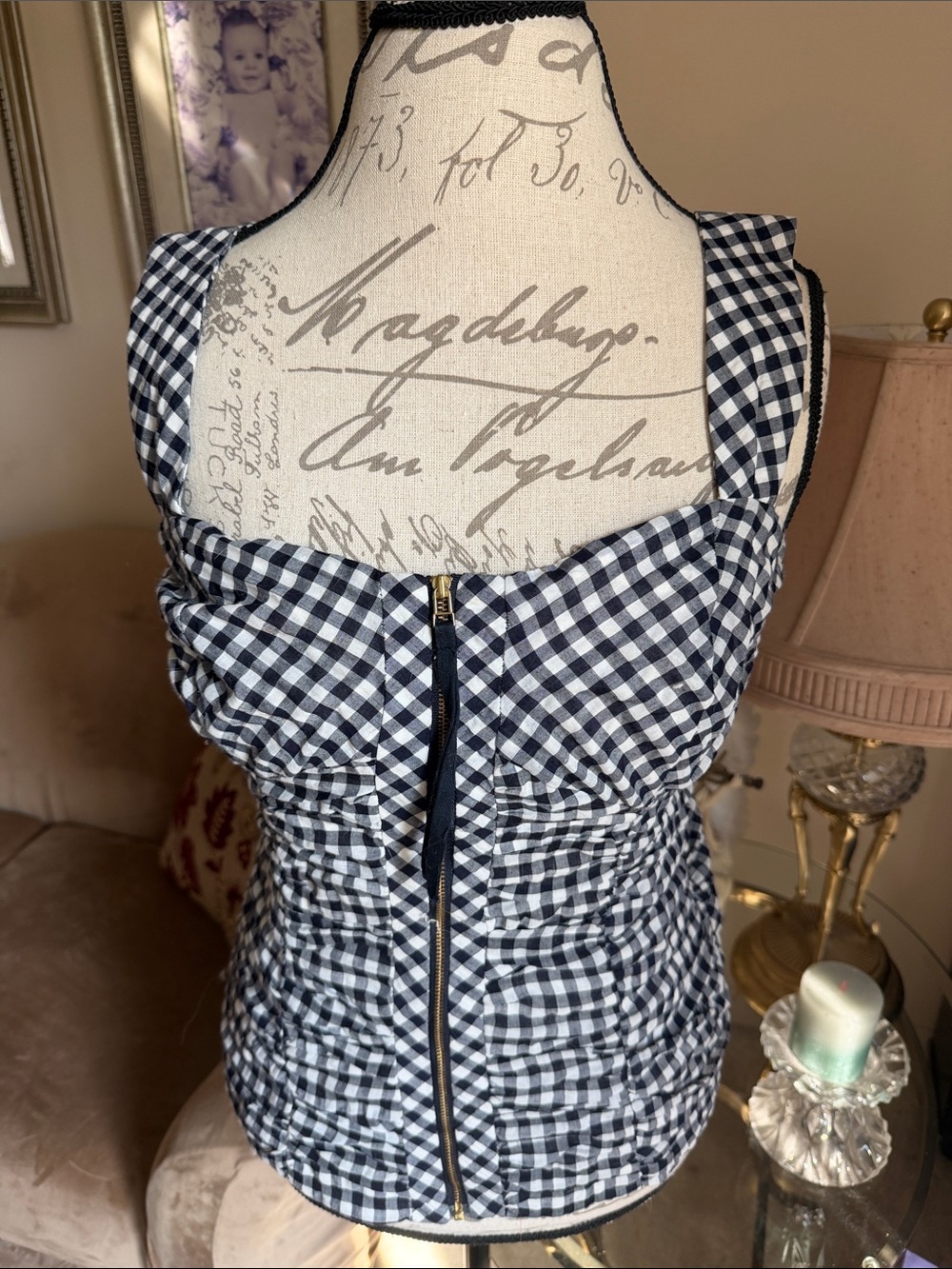 Leifsdottir Attractive and Fun Navy Blue and White Checkered Top.